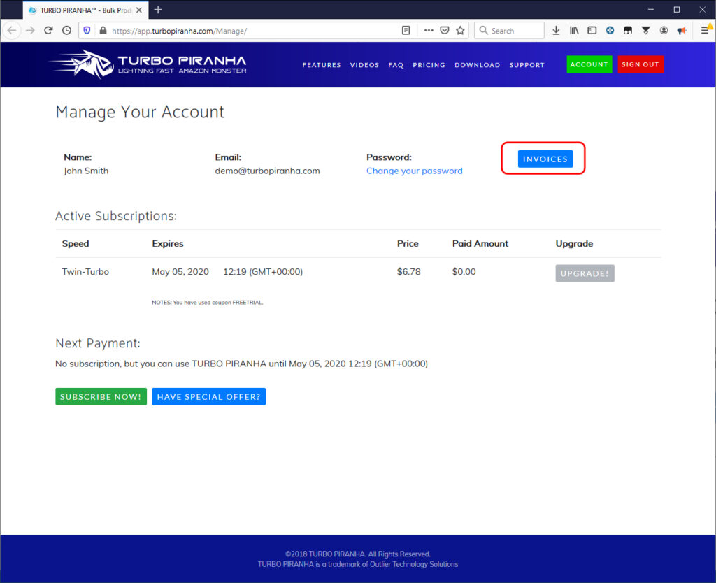 How to download or print your invoices turbo piranha bulk product